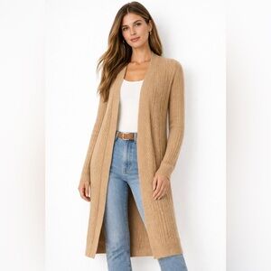 Express Camel Cable Knit Duster Cardigan | Longline Open Front Sweater M